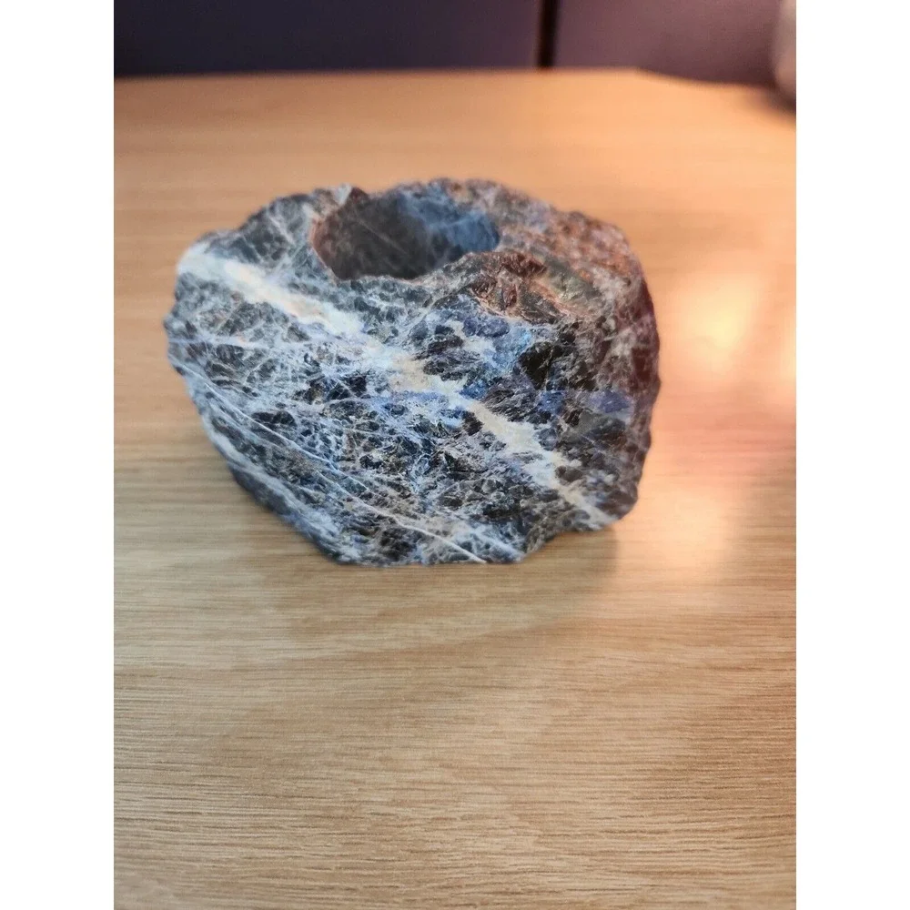 Natural Rough Stone‎ Sodalite Tealight Candle Holder Unique Nature Rock